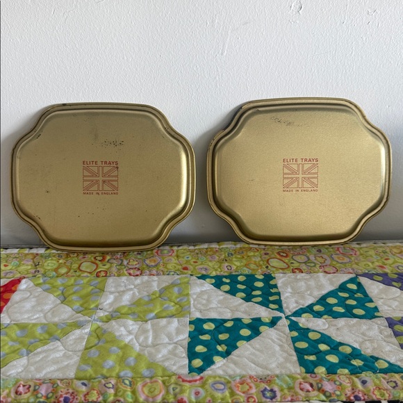 Vintage Floral and Bird Gold Decorative Trays, Elite Trays Made In England 7”x6” - Picture 2 of 2